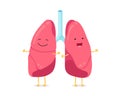 Cute cartoon funny lungs character. Strong smiling lung. Human respiratory system happy internal organ mascot. Healthy