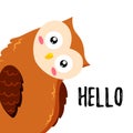 Cute cartoon funny owl. Vector doodle illustration. Template for print, web design Royalty Free Stock Photo