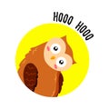 Cute cartoon funny owl. Vector doodle illustration. Template for print, web design Royalty Free Stock Photo