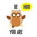 Cute cartoon funny owl. Vector doodle illustration. Template for print, web design Royalty Free Stock Photo