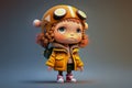 Cute Cartoon funny red-haired girl with big eyes Character. Generative Ai
