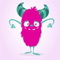 Cute cartoon furry monster. Vector illustration of pink monster character for Halloween. Royalty Free Stock Photo