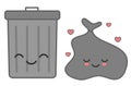 Cute cartoon garbage and garbage bin in love funny cute illustration