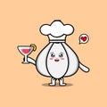 Cute cartoon Garlic chef character hold wine glass