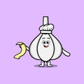 Cute cartoon Garlic chef with menu in hand