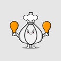 Cute cartoon Garlic chef holding chicken thighs