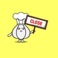 Cute cartoon Garlic chef holding close sign board