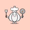 Cute cartoon Garlic chef holding pan and spatula