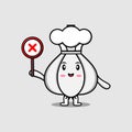 cute cartoon Garlic chef holding wrong sign board