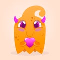 Cute cartoon ghost. Lovestruck monster illustration