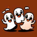 Cute cartoon ghosts on a brown background. Halloween illustration. Generative AI