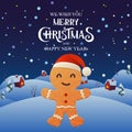 Cute cartoon gingerbread character Merry Christmas and Happy New Year background