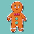 Cute cartoon gingerbread man cookie vector sticker. Christmas character isolated on background Royalty Free Stock Photo