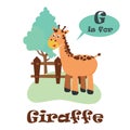 Cute cartoon giraffe, letter G of animal alphabet. Royalty Free Stock Photo