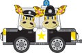 Cute Cartoon Giraffe Policemen in Police Car