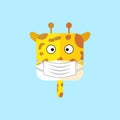 Cute cartoon giraffe wear mask to prevent viral infections. Concept protective, without fear of doctors for kids. Zoo