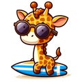 Cute cartoon giraffe wearing glasses and carrying a surfboard, isolated on a white background 8 Royalty Free Stock Photo