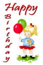 Cute Cartoon Girl with balloons