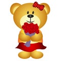 Cute Cartoon GIrl Bear Bring Bouquet of flower Royalty Free Stock Photo