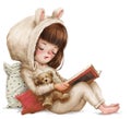 Cute cartoon girl with book Royalty Free Stock Photo