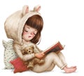 Cute cartoon girl with book