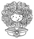 Cute cartoon girl with curly hair sitting and reading a book. Isolated outline vector illustration Royalty Free Stock Photo