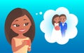 Cute cartoon girl dreams about her future wedding