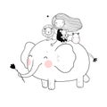 Cute cartoon girl, elephant, monkey and hippo. Royalty Free Stock Photo