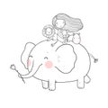 Cute cartoon girl, elephant, monkey and hippo. Royalty Free Stock Photo