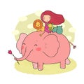 Cute cartoon girl, elephant, monkey and hippo. Royalty Free Stock Photo