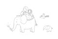 Cute cartoon girl, elephant, monkey and hippo. Royalty Free Stock Photo