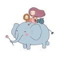 Cute cartoon girl, elephant, monkey and hippo. Royalty Free Stock Photo