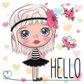 Cute Cartoon Girl with a flower Royalty Free Stock Photo