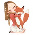 Cute cartoon girl with a fox Royalty Free Stock Photo