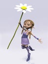 Cute cartoon girl holding big flower Royalty Free Stock Photo