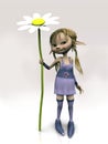 Cute cartoon girl holding big flower Royalty Free Stock Photo