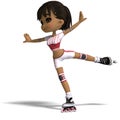 Cute cartoon girl with inline skates Royalty Free Stock Photo