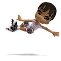 Cute cartoon girl with inline skates Royalty Free Stock Photo