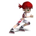 Cute cartoon girl with inline skates. 3D Royalty Free Stock Photo