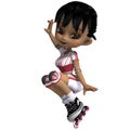 Cute cartoon girl with inline skates. 3D