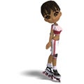 Cute cartoon girl with inline skates. 3D Royalty Free Stock Photo