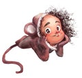 Cute cartoon girl in monkey`s costume