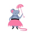 Cute cartoon girl mouse with umbrella Royalty Free Stock Photo