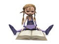 Cute cartoon girl reading book. Royalty Free Stock Photo