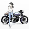 Cute cartoon girl riding her motorcycle Royalty Free Stock Photo