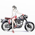 Cute cartoon girl riding her motorcycle Royalty Free Stock Photo