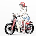 Cute cartoon girl riding her motorcycle Royalty Free Stock Photo