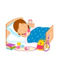 Cute cartoon girl sleep in bed