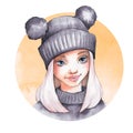 Cute cartoon girl in warm hat Royalty Free Stock Photo