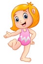 Cute cartoon girl wearing swimsuit